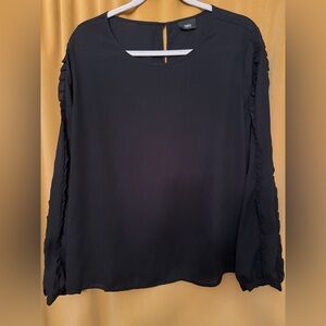 Massimo Black Long-Sleeve Blouse with Ruffle Trim